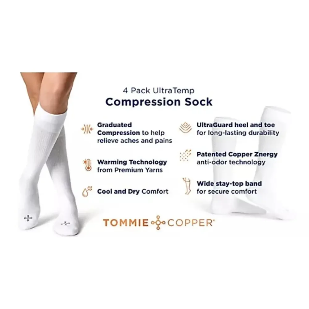 Tommie Copper Men’s 4 pack Infrared Over The Calf Compression Socks Medium New